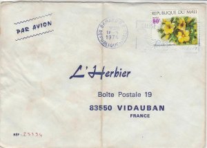 Rep Du Mali 1974 Airmail Bamako Cancel Slogan Flowers Stamp Cover Ref 30805 