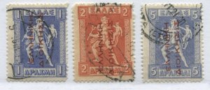 Greece 1912 overprinted Turkey Occupation 1, 2, and 5 drachmas used