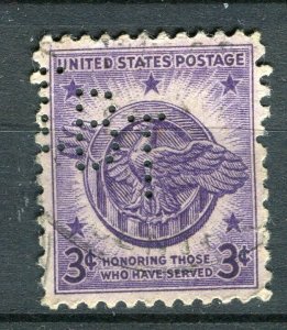 USA; 1950s early definitive issue fine used 3c. value + PERFIN