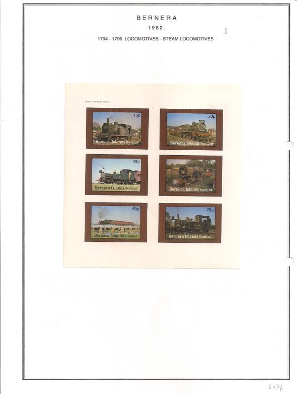 SCOTLAND - BERNERA - 1982 - Locomotives (9) - 6v Imperf Sheet - MLH