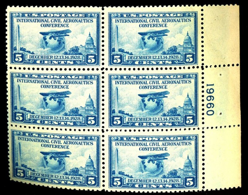 U.S. #650 MINT PL# BLOCK OF 6 OG NH