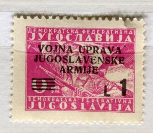 YUGOSLAVIA; Istria 1942/45 arms Optd. Vojna Uprava Jugoslavenske Armije 1L.