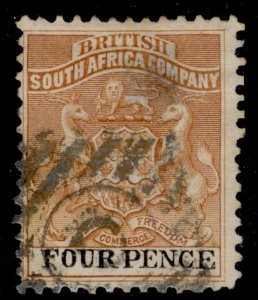 RHODESIA QV SG28, 4d yellow-brown & black, USED. Cat £22.