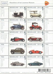 Netherlands 2014 Classic museum cars set of 10 stamps in block / sheetlet MNH