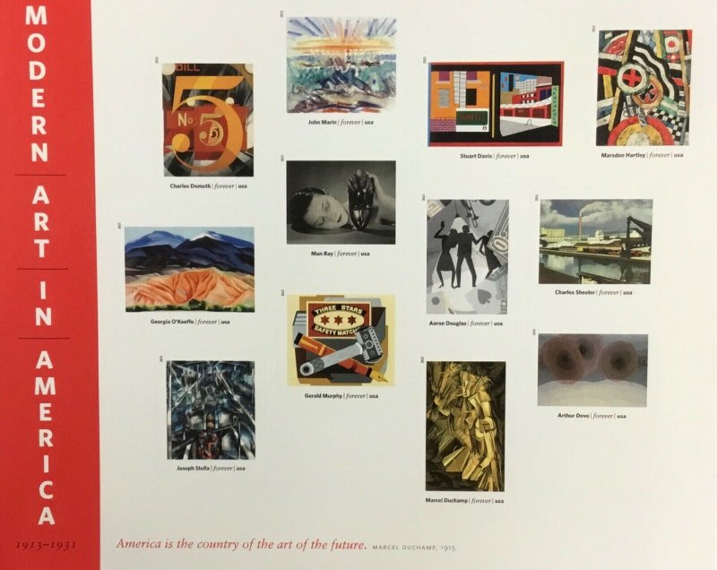 4748   Modern Art in America.  Sheet of 12  Forever stamps.   Issued in 2013.