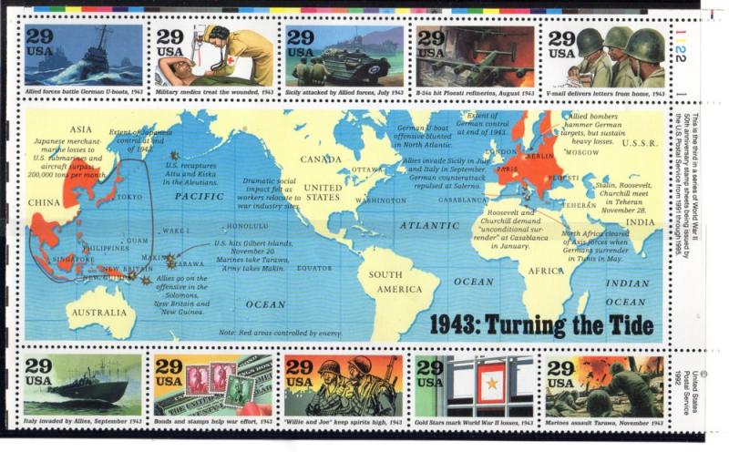 US Sc 2764 1993 World War II 1943 events stamp sheet mint NH