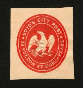 #20LU1 1864 Red Boyd's City Post Embossed Envelope Diagonally Laid Mint