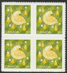 Canada 3203 Christmas Shiny & Bright Partridge $2.65 block 4 MNH 2019