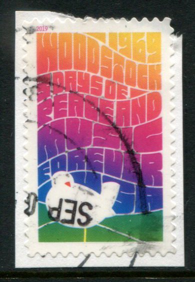 5409 US (55c) Woodstock Music Festival SA,  used on paper