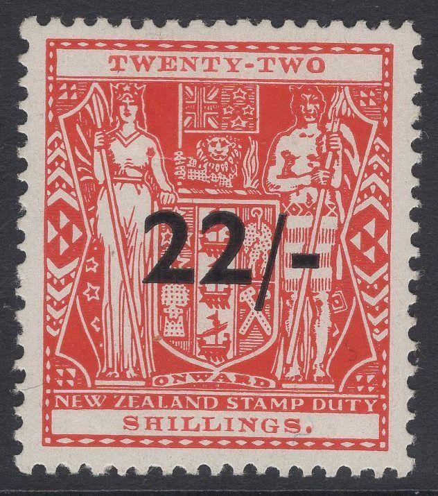 NEW ZEALAND SGF190 1940 22/= on 22/= SCARLET MTD MINT