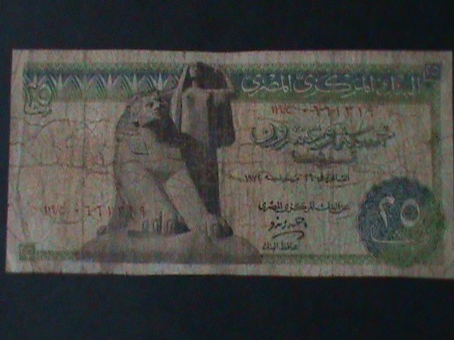 EGYPT-CENTRAL BANK OF EGYPT $25 PIASTRES-CIRCULATED-F-57 YEARS OLD-ANTIQUE