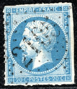 FRANCE CLASSIC Napoleon 20c Blue *UNOFFICIAL ROULETTE* Numeral *2105* PURPLE2