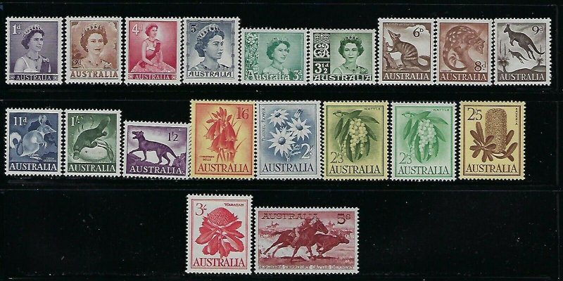 AUSTRALIA  SCOTT #314-331 1959-64 QEII DEFINITIVES -MINT NEVER HINGED