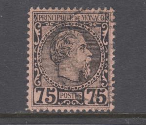 Monaco 8 used. 1885 75c black on rose Prince Charles III, sound, light cancel