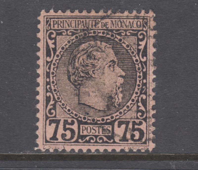 Monaco 8 used. 1885 75c black on rose Prince Charles III, sound, light cancel