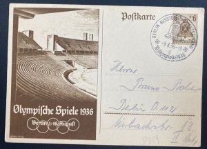 1936 Berlin Germany First Day Postcard Cover FDC Olympic Games J