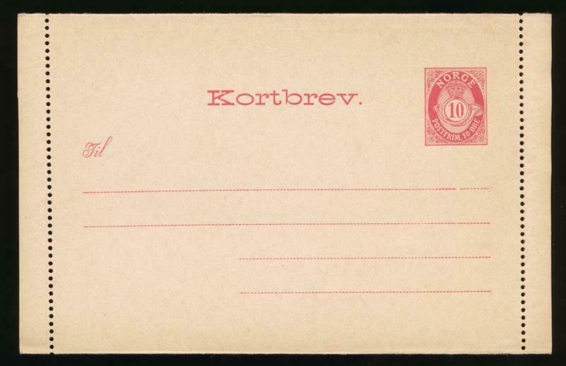 NORWAY Mi. K2 II POSTAL STATIONERY LETTER CARD AFSENDER 10o CARMINE