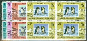 BRITISH ANTARCTIC TERR #72-5 Complete Penguin set in Blocks of 4, og, NH, VF