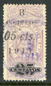 Nicaragua 1911 Bluefields 5¢/25¢ Scott 1L96 VFU K922 ⭐☀⭐☀⭐