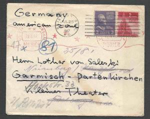 1947 3c PREXY W/2c VICTORY PAYS 5c RATE TO GERMANY AMERICAN ZONE SEE INFO