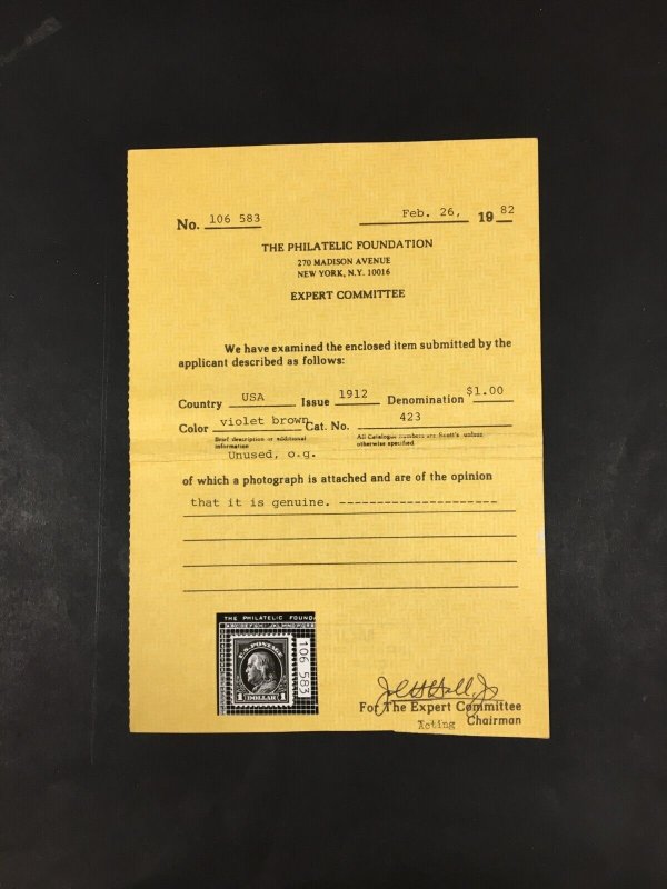 MOMEN: US STAMPS #423 MINT OGH PF CERT LOT #88267