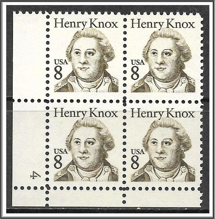 US Plate Block #1851 Henry Knox MNH