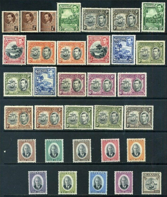 Grenada KGVI 1938-51 part sets Mounted Mint x35 stamps