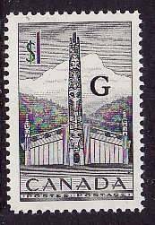 Canada-Sc#O32- id2694-unused NH $1 Totem Pole-overprinted G -1951-53-