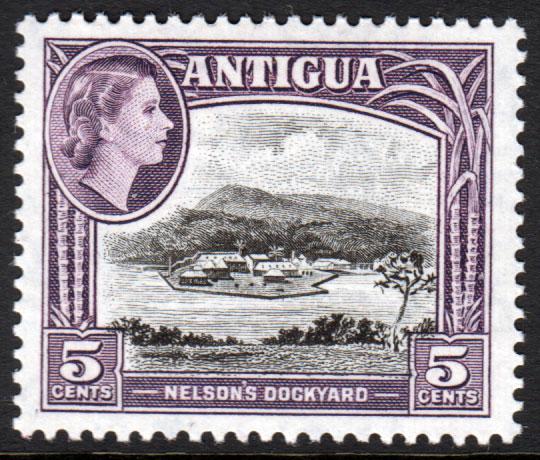 Antigua QEII 1953 5c Black Slate-Lilac SG125 Mint Lightly Hinged