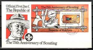 Maldives, Scott cat. 960. Scouting, 75th Anniversary IMPERF. First day cover. ^