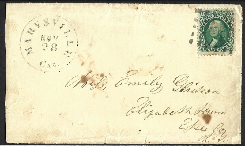 Doyle's_Stamps: California 1861 Marysville (Yuba County) Postal History w/Letter