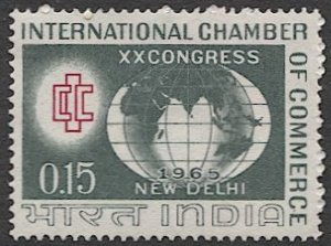 INDIA 1965 Sc 398 15p Mint LH VF, Globe - Chamber of Commerce