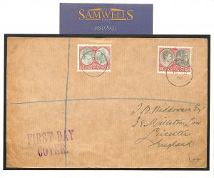 ST KITTS &  NEVIS First Day Cover GB Leicester KGVI FDC 1938 {samwells}MS2935