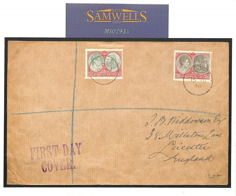 ST KITTS &  NEVIS First Day Cover GB Leicester KGVI FDC 1938 {samwells}MS2935