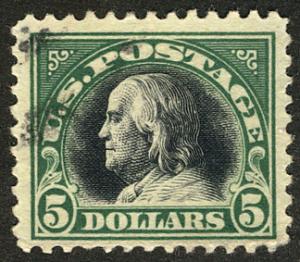 US # 524 VF, faintly canceled, large margins, nice and fresh high value stamp!
