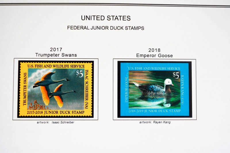 COLOR PRINTED US JUNIOR DUCK STAMPS 1992-2020 STAMP ALBUM PAGES (21 ill. pages)