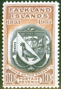 Falkland Islands 1933 10s Black & Chestnut SG137 Fine Very Lightly Mtd Mint