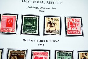 COLOR PRINTED ITALY RSI + AMG 1943-1947 STAMP ALBUM PAGES (18 illustrated pages)