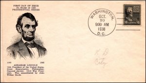 Scott 821 16 Cents Lincoln Holland FDC Typed Addressed 821-8