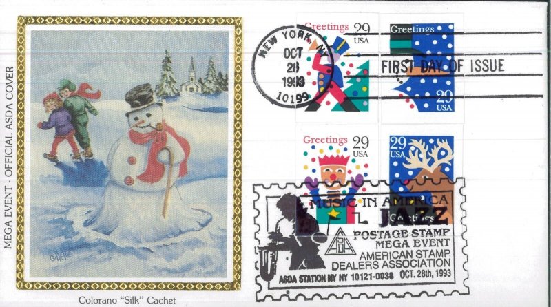 1993 New York City Mega Event Snowman Colorano Silk Cachet First Day Cover