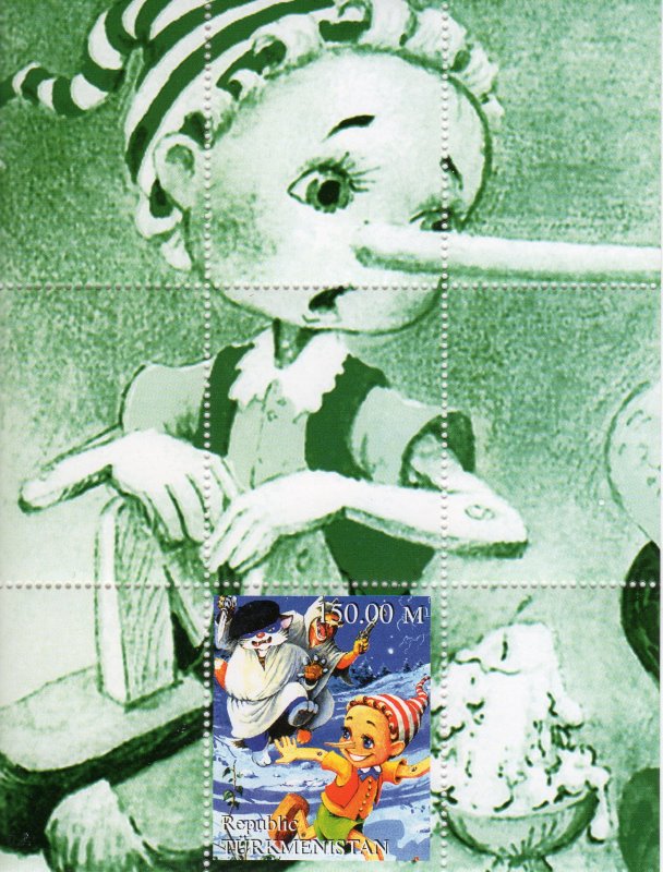 Turkmenistan 2000 PINOCCHIO DISNEY CHARACTERS Souvenir Sheet #2 MNH