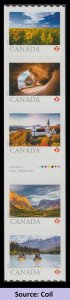 Canada 3429-3433 3433a Far & Wide P gutter strip 5 B (from small coil) MNH 2024