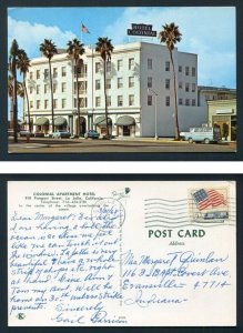 1968 Colonial Hotel Postcard - La Jolla, California to Evansville, Indiana