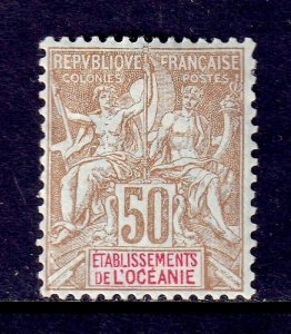 FRENCH POLYNESIA — SCOTT 18 — 1900 50c BROWN ON AZURE — MH — SCV $275