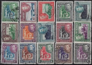 1938-47 St Vincent Giorgio VI 15v. cancelled SG n. 149/59