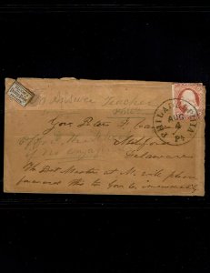 Scott #15L14 Fine on cover. SCV - $375.00