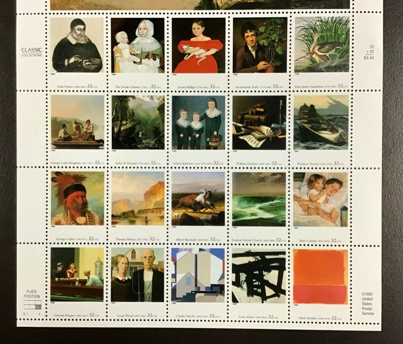 3236 Four Centuries of American Art  MNH 32 c  Sheet of 20   1998