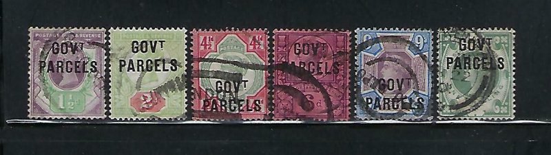 GREAT BRITAIN SCOTT #O31-O36  1887-92 GOVERNMENT PARCELS OVERPRINT- USED