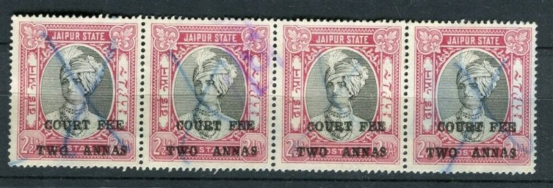 INDIA; JAIPUR early 1930-40s Revenue issue fine used 2a. Strip of 4