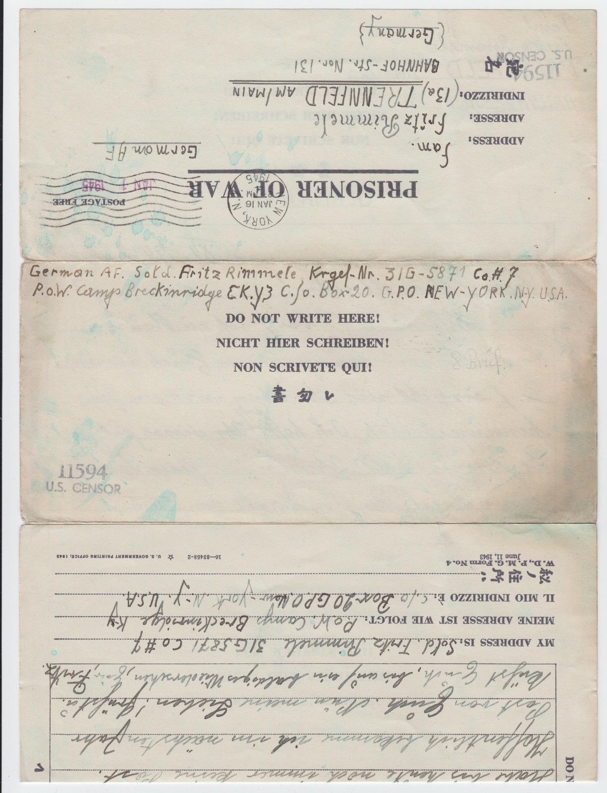 1945 Camp Breckenridge Ky German Pow Camp Letter Sheet Cover To Germany Prisoner United States Stamp Hipstamp